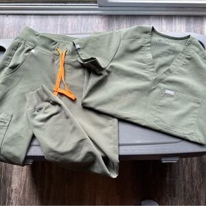 Figs Olive Green Women's Joggers with Orange Drawstring